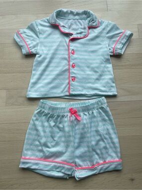 Sweet Dreams Mint and Pink Striped Short Sleeve Pajama Set